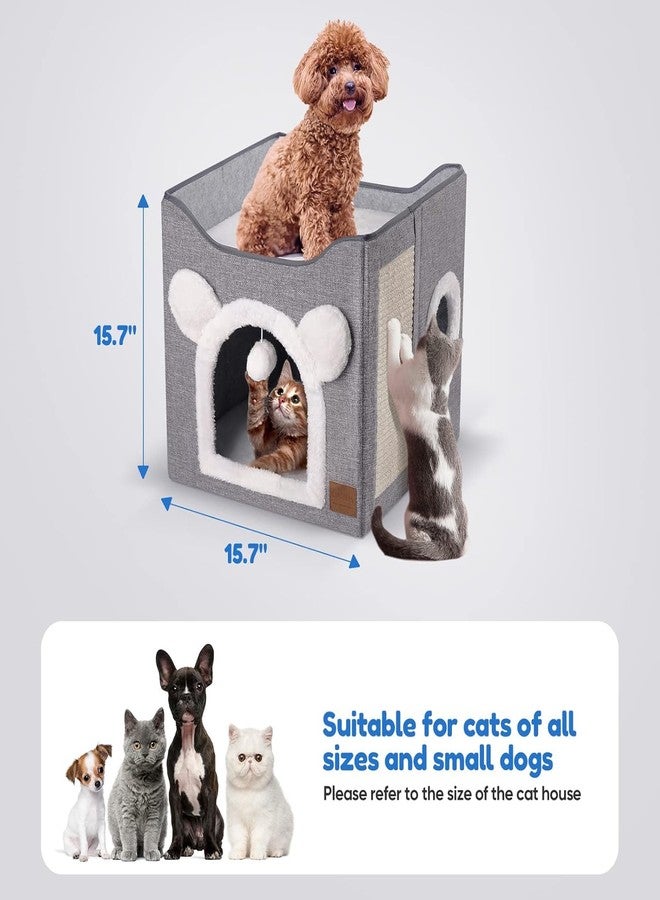 JELLEX Cat House, Dog House, Foldable Cat Bed with 2 Removable Cushions, Hanging Ball and Scratching Board, Cat House, 40 x 40 x 40 cm - Image 2